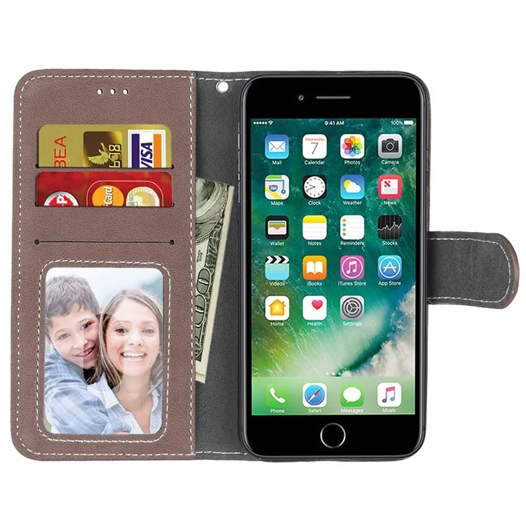 For iPhone SE (2020)/SE (2022)/8/7 4.7 inch Wallet Matte Leather Phone Case Retro Style - Brown