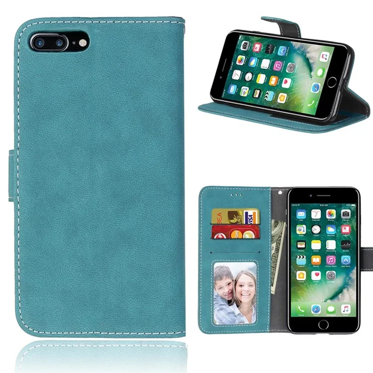 Vintage Matte Leather Flip Stand Cover for iPhone 8 Plus / 7 Plus 2016 - Blue