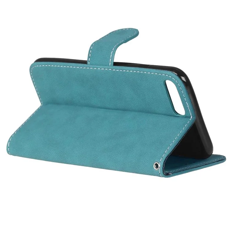 Vintage Matte Leather Flip Stand Cover for iPhone 8 Plus / 7 Plus 2016 - Blue