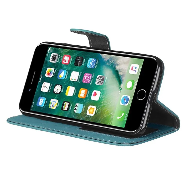 Vintage Matte Leather Flip Stand Cover for iPhone 8 Plus / 7 Plus 2016 - Blue