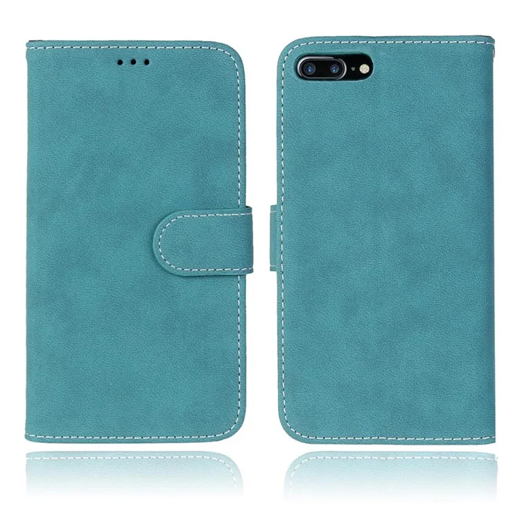 Vintage Matte Leather Flip Stand Cover for iPhone 8 Plus / 7 Plus 2016 - Blue