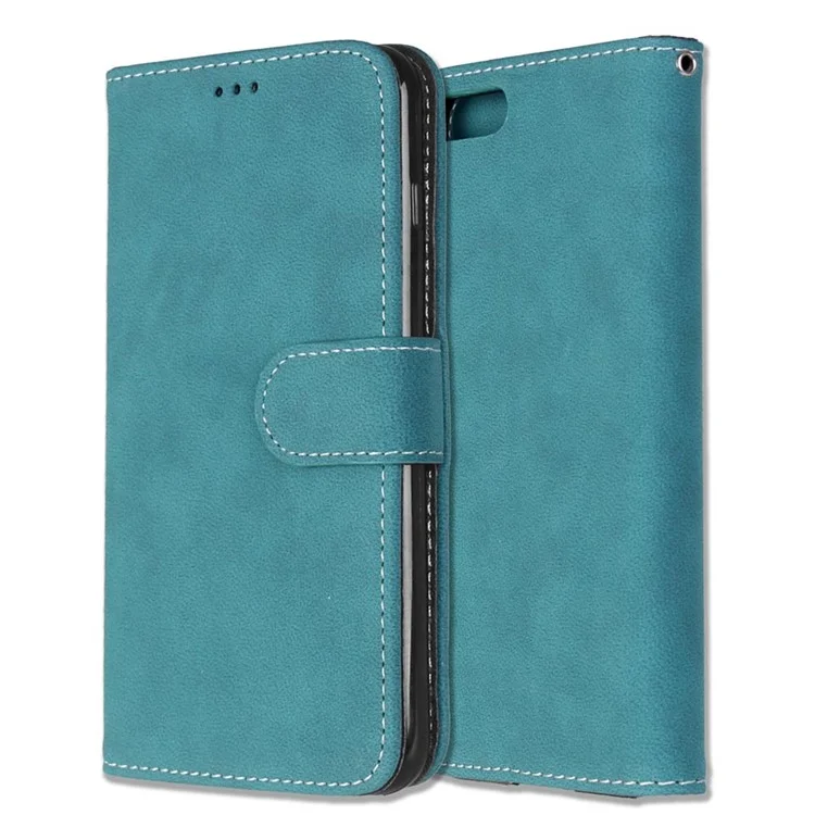 Vintage Matte Leather Flip Stand Cover for iPhone 8 Plus / 7 Plus 2016 - Blue