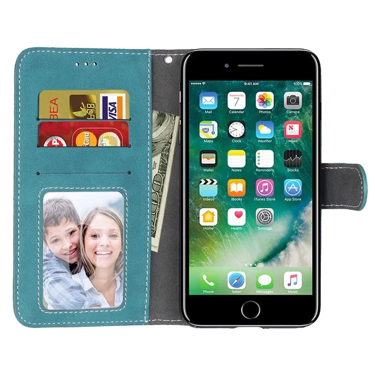 Vintage Matte Leather Flip Stand Cover for iPhone 8 Plus / 7 Plus 2016 - Blue