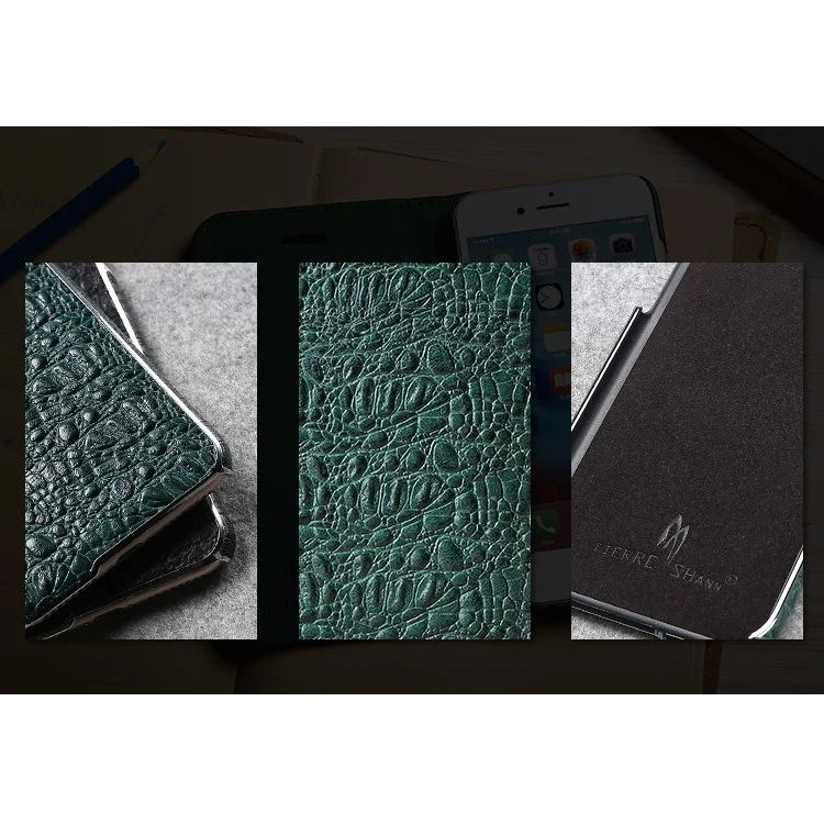 FIERRE SHANN Crocodile Grain Top-layer Cowhide Genuine Leather Coated PC Plated Case for iPhone 7 Plus - Black