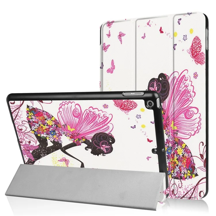 Tri-fold Stand Leather Case Pattern Printing Smart Wake/Sleep Design for iPad 9.7 (2018) / 9.7 (2017) - Flowered Fairy