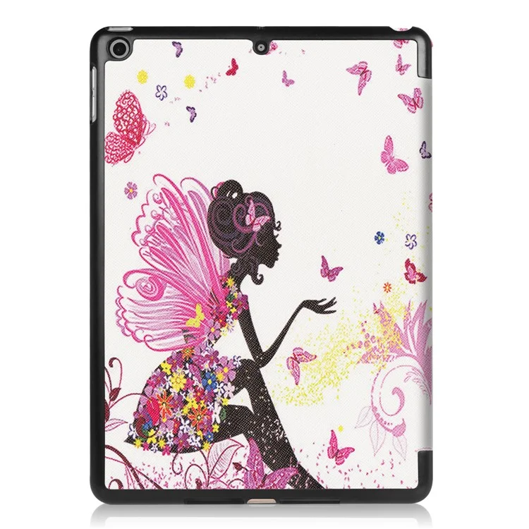 Tri-fold Stand Leather Case Pattern Printing Smart Wake/Sleep Design for iPad 9.7 (2018) / 9.7 (2017) - Flowered Fairy