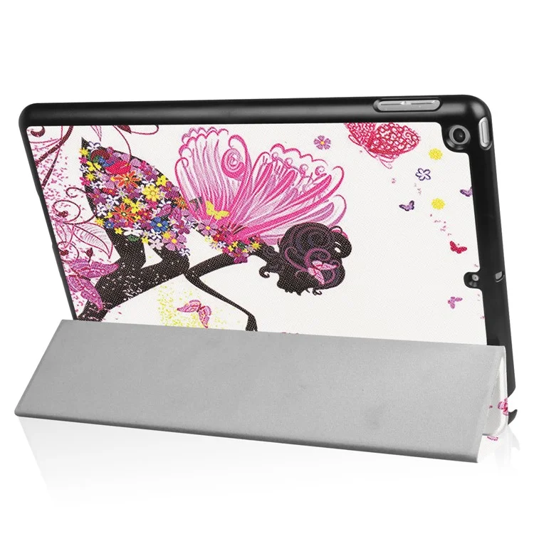 Tri-fold Stand Leather Case Pattern Printing Smart Wake/Sleep Design for iPad 9.7 (2018) / 9.7 (2017) - Flowered Fairy