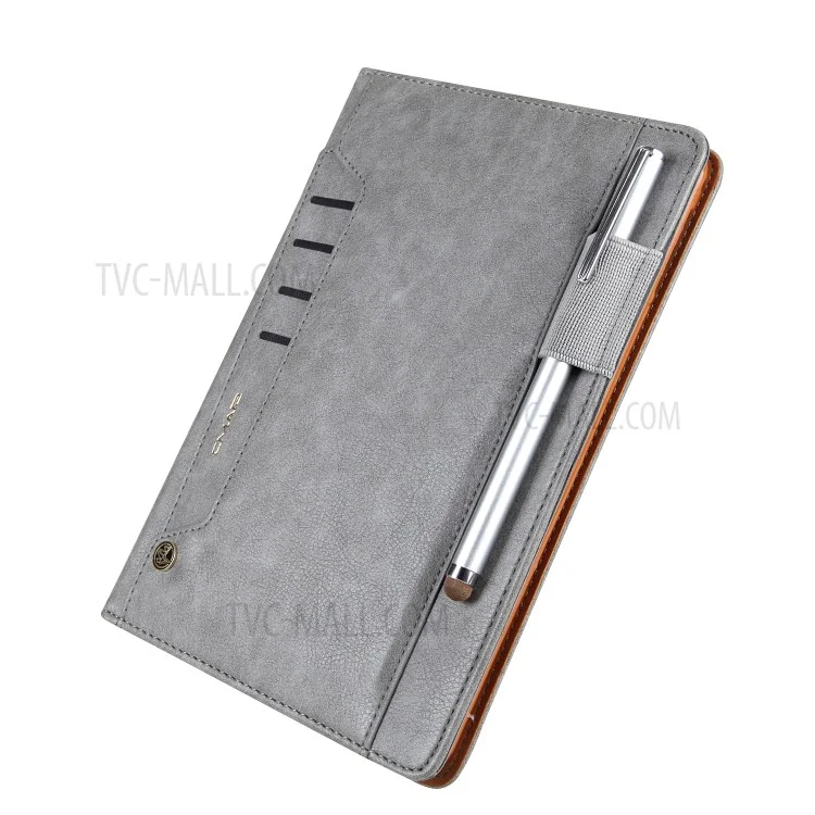 CMAI2 Stylus Pen / Card Holder PU Leather Protective Cover for iPad Mini 4 - Grey