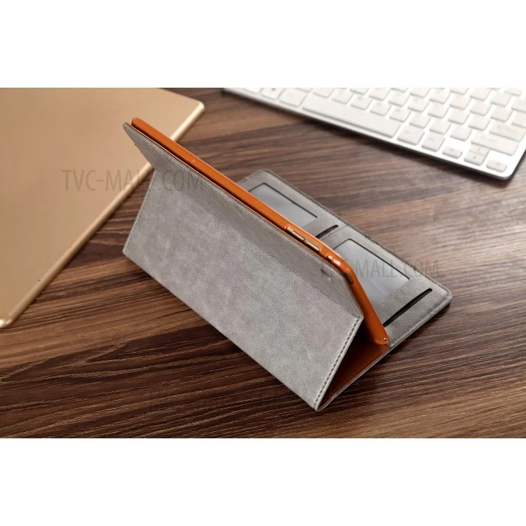 CMAI2 Stylus Pen / Card Holder PU Leather Protective Cover for iPad Mini 4 - Grey