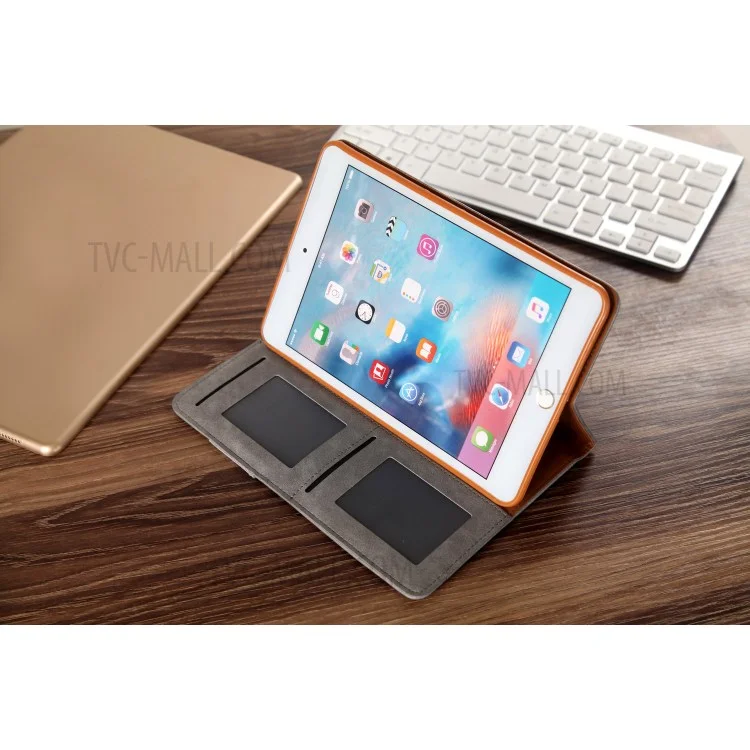 CMAI2 Stylus Pen / Card Holder PU Leather Protective Cover for iPad Mini 4 - Grey