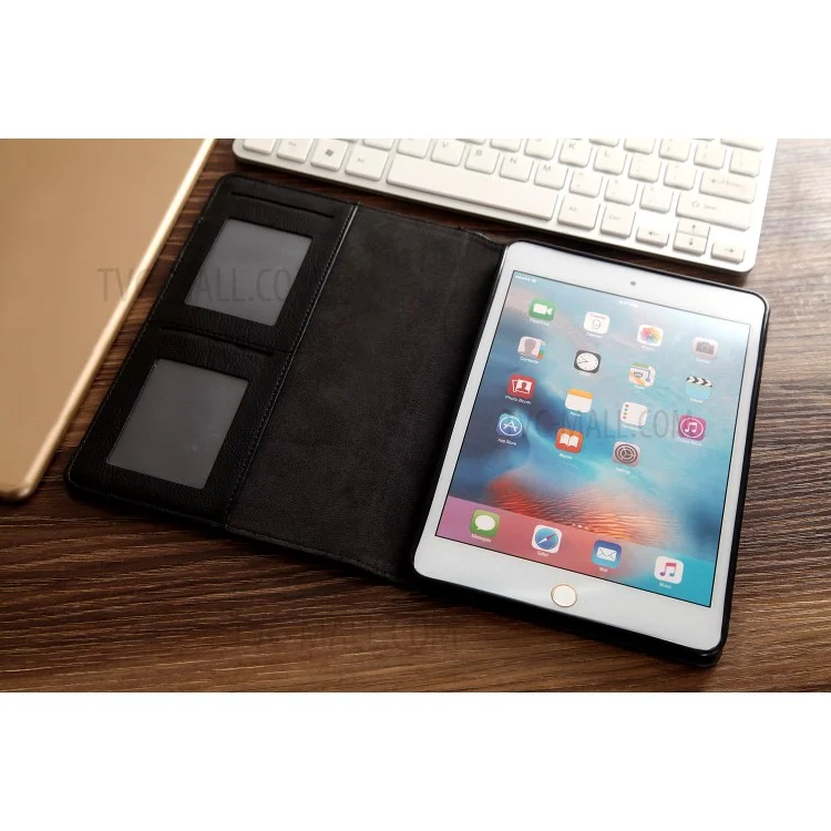 CMAI2 Leather Flip Cover Case with Photo/Card Slots for iPad Air 2 - Black