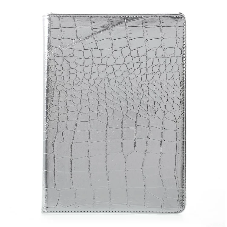 For iPad 9.7 (2018) / 9.7 (2017) Leather Flip Protective Case with 360 Degree Rotary Stand - Crocodile Texture / Silver