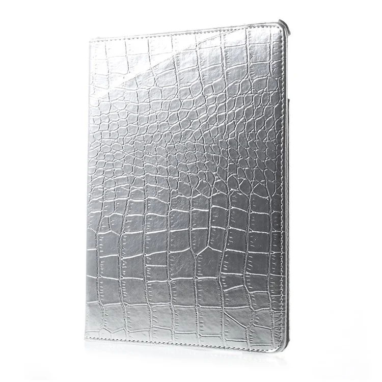 Pour iPad 9.7 (2018) / 9.7 (2017) Étui de protection à rabat en cuir avec support rotatif à 360 degrés - Texture crocodile / Argent