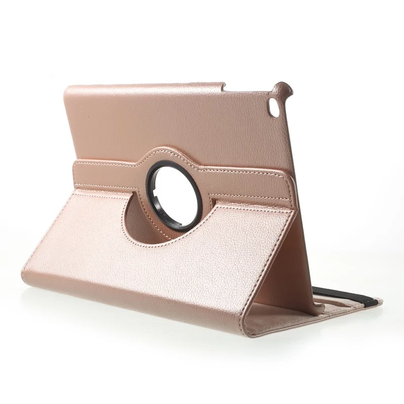 Für iPad 9.7 (2018) / 9.7 (2017) Leder-Flip-Schutzhülle mit 360-Grad-Drehständer - Litchi-Textur / Roségold