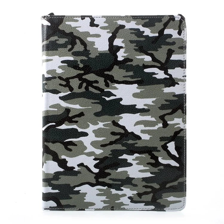 For iPad 9.7 (2018) / 9.7 (2017) Leather Flip Protective Case with 360 Degree Rotary Stand - Camouflage Pattern / Green