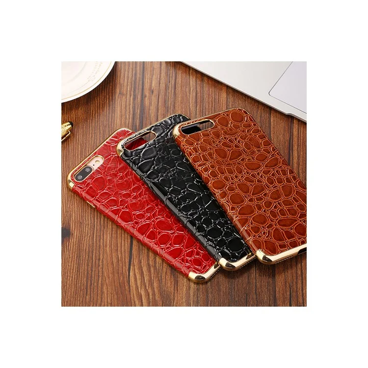SULADA Crocodile Texture Leather Coated TPU Electroplated Mobile Case for iPhone 8 / 7 4.7 inch - Black