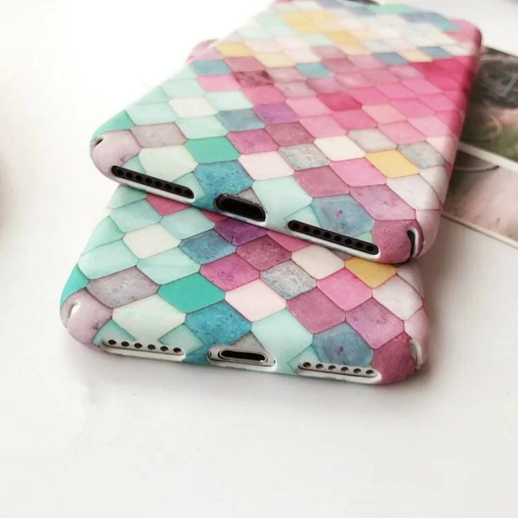 For iPhone 8 Plus / 7 Plus Matte Finish Embossed Multi-color Mermaid Scale Back Case