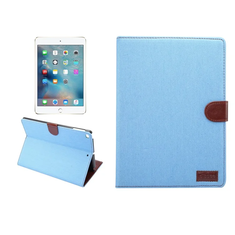Jeans Cloth PU Leather Protection Wallet Stand Case for iPad 9.7 inch (2017) / iPad Air 2 /iPad Air - Baby Blue