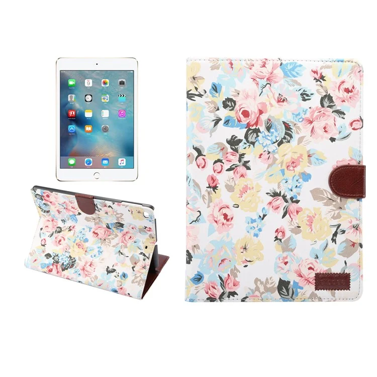 Smart Leather Case Flowers Cloth Skin Cover Card Holder Wallet for iPad Pro 9.7 inch / Air 2 / Air - White Background