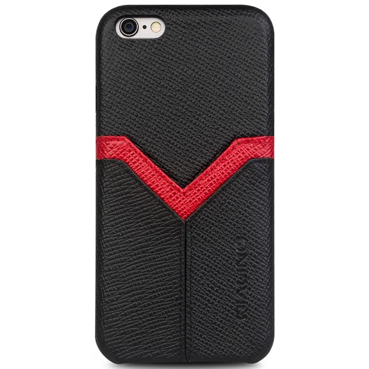 QIALINO Red V-shape Card Slot Cowhide Leather Coated PC Case for iPhone 6s 6 - Black