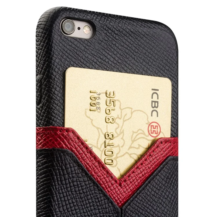 QIALINO Red V-shape Card Slot Cowhide Leather Coated PC Case for iPhone 6s 6 - Black