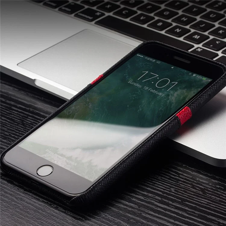 QIALINO Cross Texture Cowhide Leather Coated PC Back Case with Card Slot for iPhone 8 / 7 4.7 inch