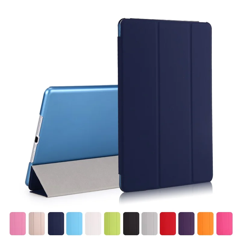 Voor iPad 9,7 inch (2018) / (2017) Magnetische Drievoudige Stand Leren Hoes Slimme Inschakelfunctie / Slaapmodus Tablet Cover - Donkerblauw