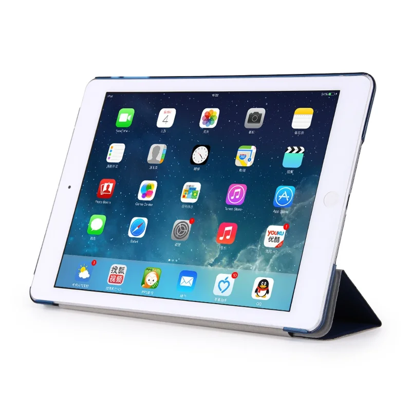 Voor iPad 9,7 inch (2018) / (2017) Magnetische Drievoudige Stand Leren Hoes Slimme Inschakelfunctie / Slaapmodus Tablet Cover - Donkerblauw