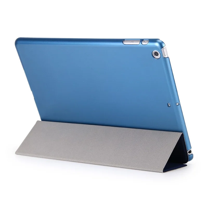 Voor iPad 9,7 inch (2018) / (2017) Magnetische Drievoudige Stand Leren Hoes Slimme Inschakelfunctie / Slaapmodus Tablet Cover - Donkerblauw