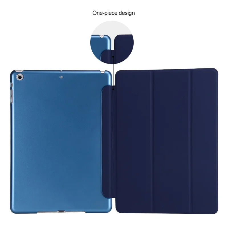 Voor iPad 9,7 inch (2018) / (2017) Magnetische Drievoudige Stand Leren Hoes Slimme Inschakelfunctie / Slaapmodus Tablet Cover - Donkerblauw
