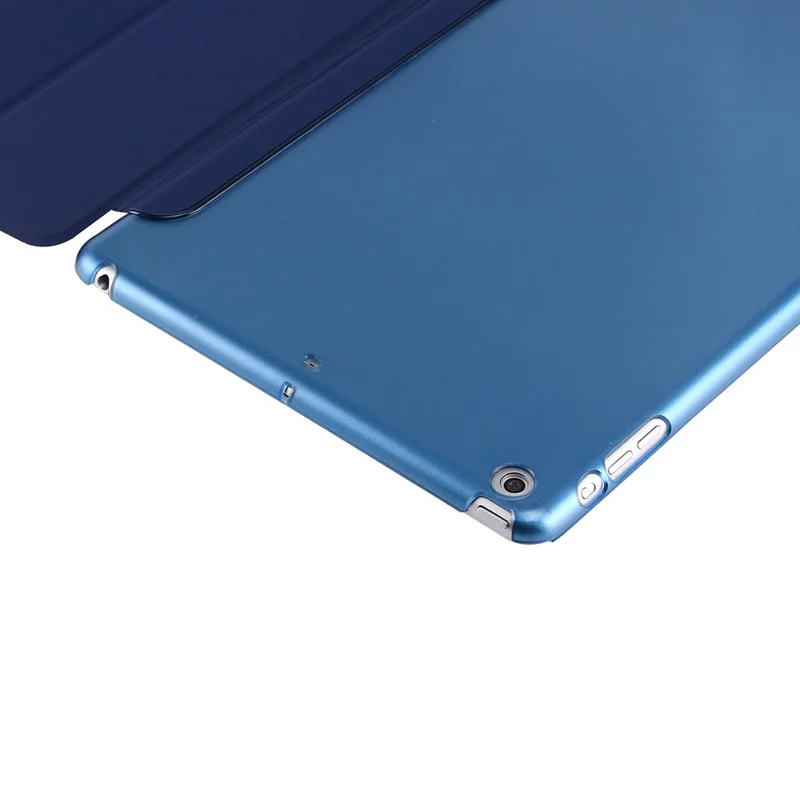 Voor iPad 9,7 inch (2018) / (2017) Magnetische Drievoudige Stand Leren Hoes Slimme Inschakelfunctie / Slaapmodus Tablet Cover - Donkerblauw