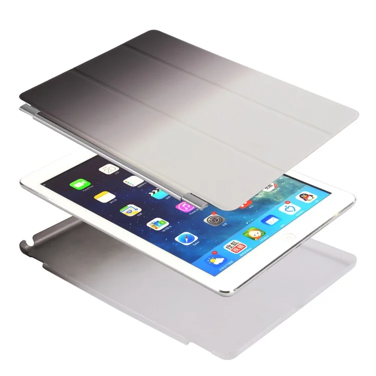 For iPad 9.7 (2018) / 9.7 (2017) Rainbow Color Leather Smart Cover + Back PC Companion Case - Black / White