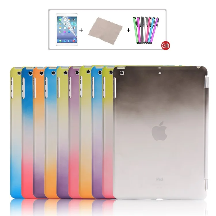 For iPad 9.7 (2018) / 9.7 (2017) Rainbow Color Leather Smart Cover + Back PC Companion Case - Black / White