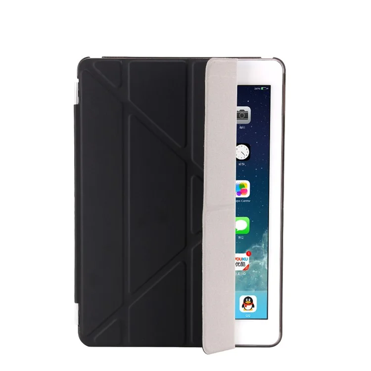 2-in-1 for iPad 9.7 (2018) / 9.7 (2017) Origami Stand Smart Leather Cover + Companion Plastic Case - Black