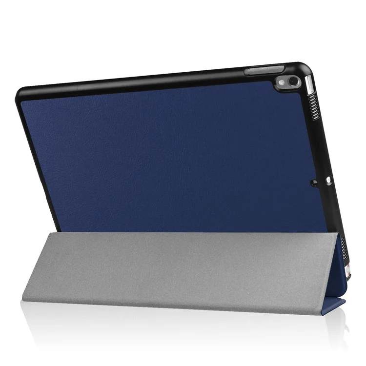 For iPad Pro 10.5 inch (2017)/Air 10.5 inch (2019) Slim Shockproof Case Tri-fold Stand PU Leather Tablet Cover Protector - Dark Blue