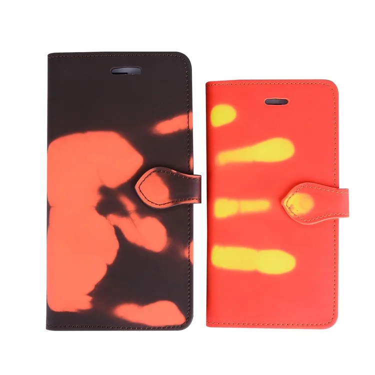 Thermal Induction Fluorescent Color Changing Wallet Leather Magnetic Case for iPhone 6s / 6 4.7 Inch - Black