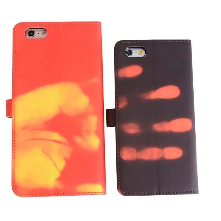 Thermal Induction Fluorescent Color Changing Wallet Leather Magnetic Case for iPhone 6s / 6 4.7 Inch - Black