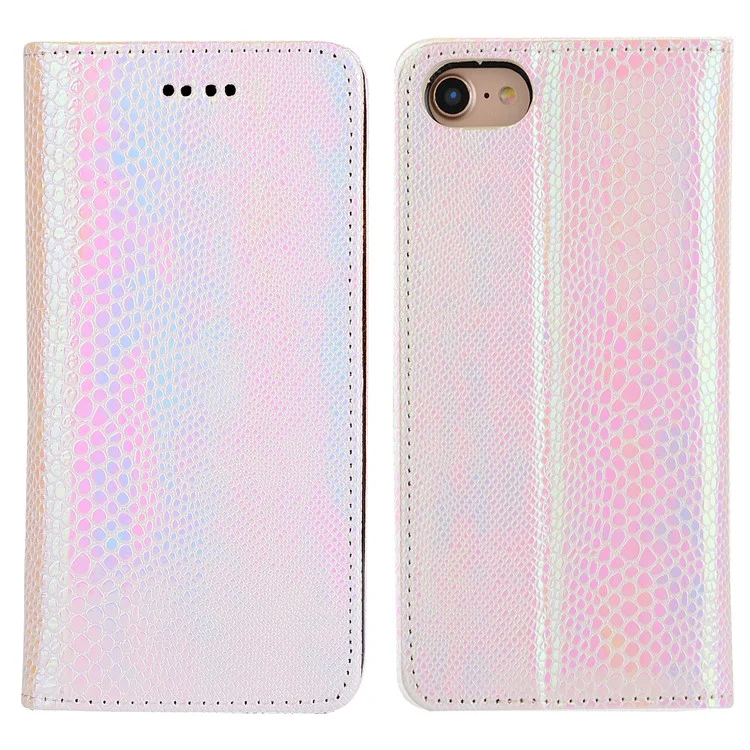 Fancy Snake Texture Card Holder Leather Protective Phone Case for iPhone 8 / 7 4.7 inch - Pink