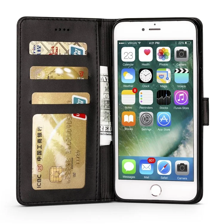 Lc. Imeeke Textured PU Leather Wallet Casing Per Iphone 6s / 6 Con Supporto Pieghevole Regolabile - Nero