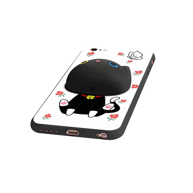 3D Cute Cartoon Earphone Winder Stand PC+Silicone Case for iPhone 6 Plus - Cat and Flower