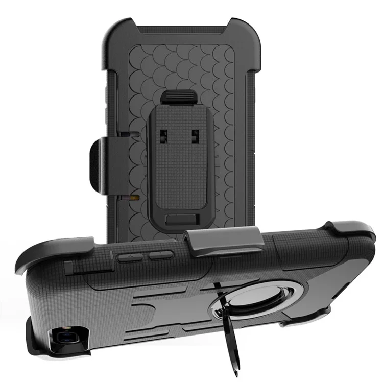 Heavy Duty Silicone + PC Hybrid Case with Belt Clip and Ring Kickstand for iPhone 8 Plus / 7 Plus 5.5 inch - Black