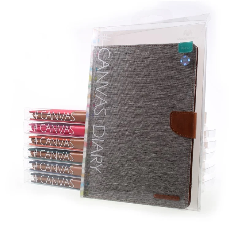 MERCURY GOOSPERY Canvas Leather Wallet Case Stand for iPad 9.7 (2018) / 9.7 (2017) - Grey
