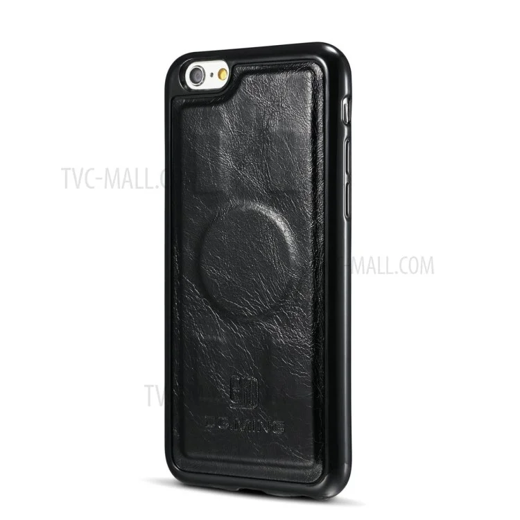 DG.MING Microfiber Genuine Leather Detachable Cellphone Case with Card Slots for iPhone 6s 6 - Black