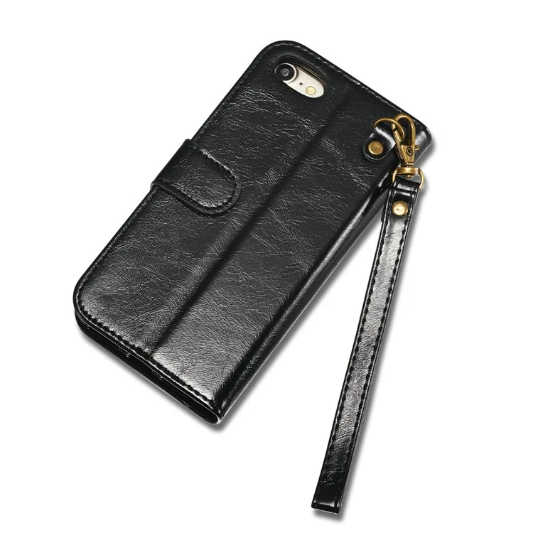 DG.MING for iPhone 8 / 7 4.7 inch Microfiber Genuine Leather Removable Mobile Case with Card Slots - Black