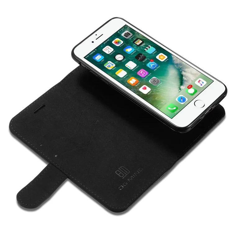 DG.MING for iPhone 8 / 7 4.7 inch Microfiber Genuine Leather Removable Mobile Case with Card Slots - Black