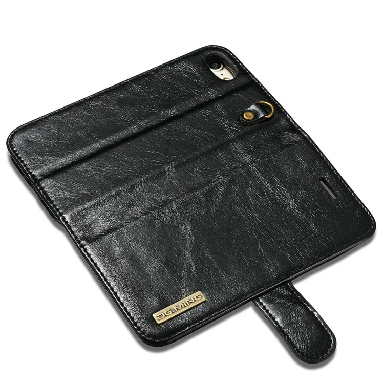DG.MING for iPhone 8 / 7 4.7 inch Microfiber Genuine Leather Removable Mobile Case with Card Slots - Black