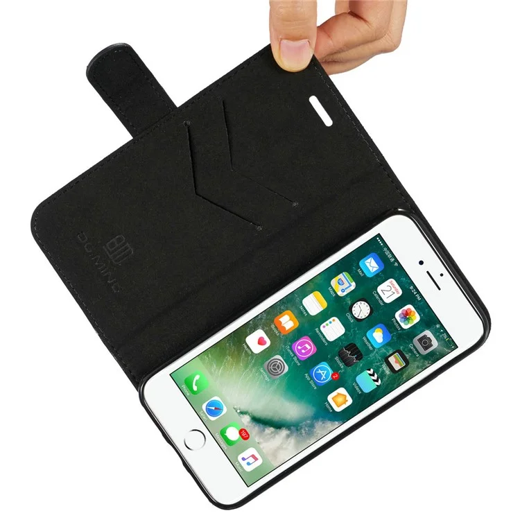 DG.MING for iPhone 8 / 7 4.7 inch Microfiber Genuine Leather Removable Mobile Case with Card Slots - Black