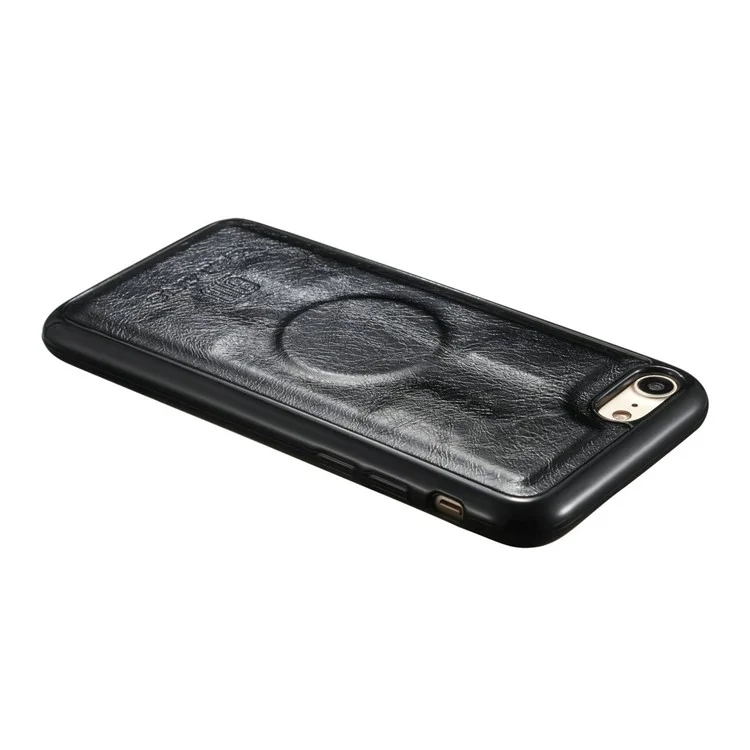 DG.MING for iPhone 8 / 7 4.7 inch Microfiber Genuine Leather Removable Mobile Case with Card Slots - Black