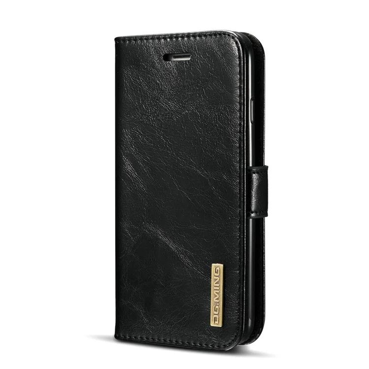 DG.MING for iPhone 8 / 7 4.7 inch Microfiber Genuine Leather Removable Mobile Case with Card Slots - Black