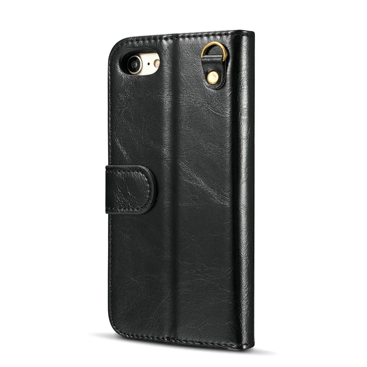 DG.MING for iPhone 8 / 7 4.7 inch Microfiber Genuine Leather Removable Mobile Case with Card Slots - Black